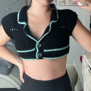 Crochet button up collared crop top